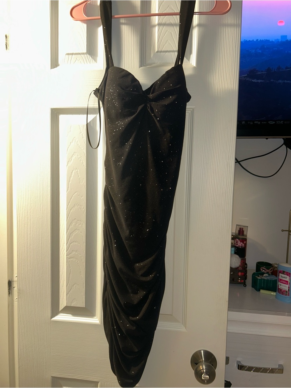 Windsor Black Sparkle Ruched Midi Dress